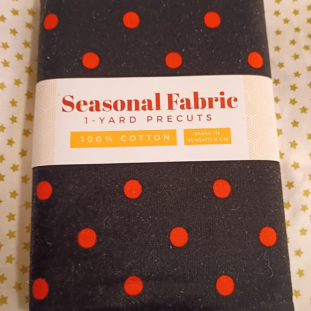 Seasonal Fabric 1-Yard Precuts - Black with Orange Polka Dots